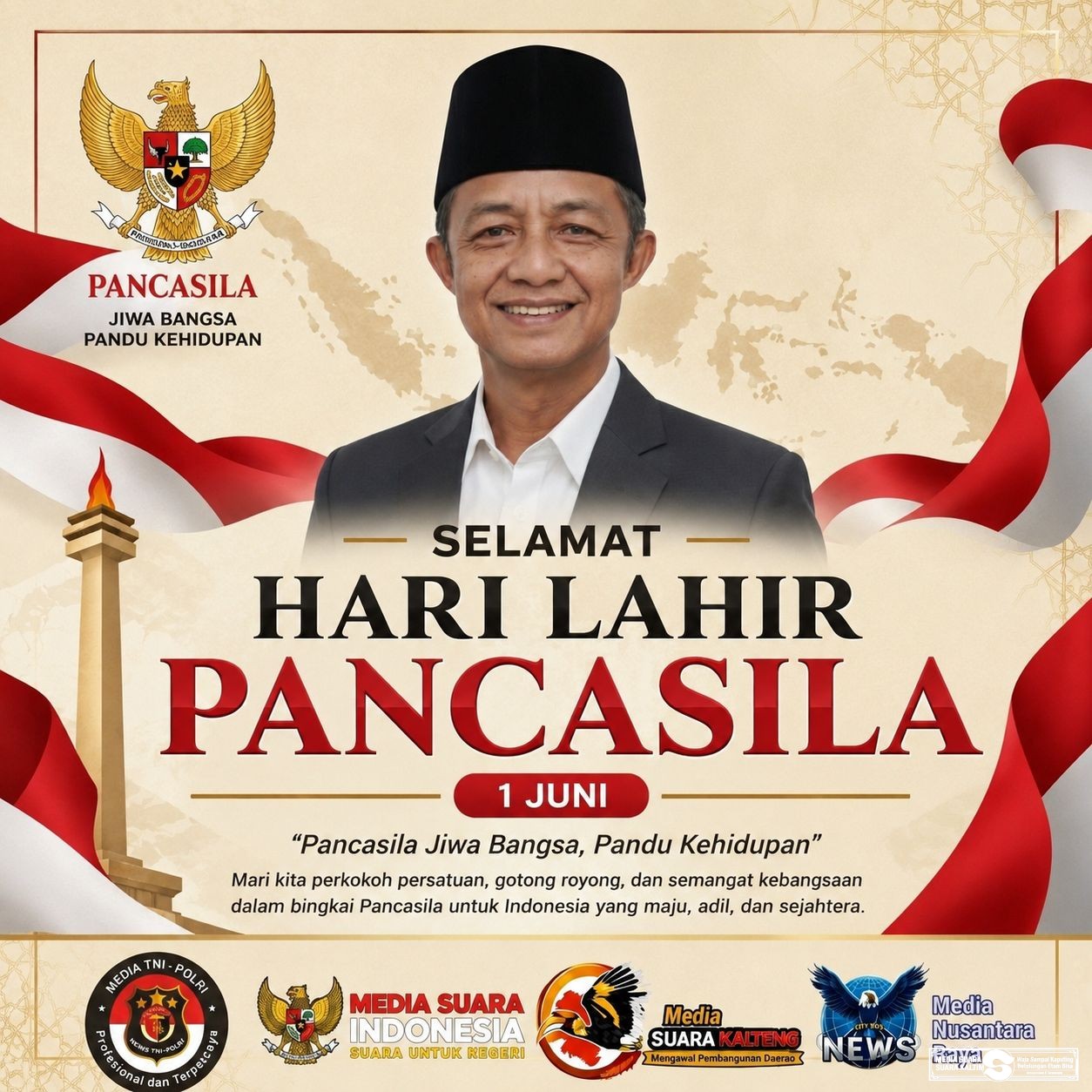 Kaperwil MediaTNI-Polri Kalteng: Selamat Memperingati Hari Lahir Pancasila Tahun 2026